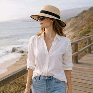 Solar Escape Wide Brim Straw Hat | Black Band | Coastal Chic Classic